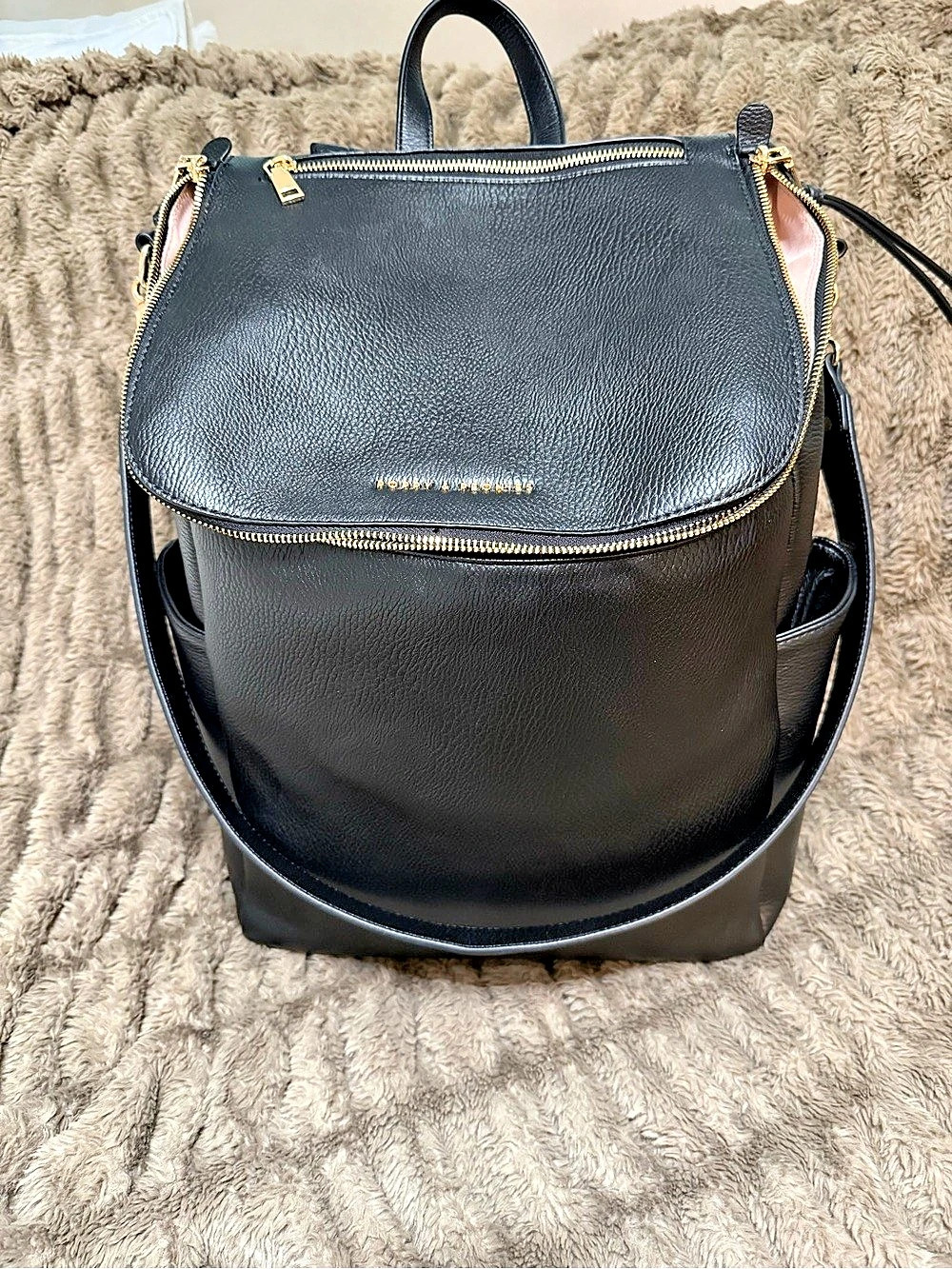 Poppy & Peonies Carryall Backpack Black Backpack with Matching Pouches Like New